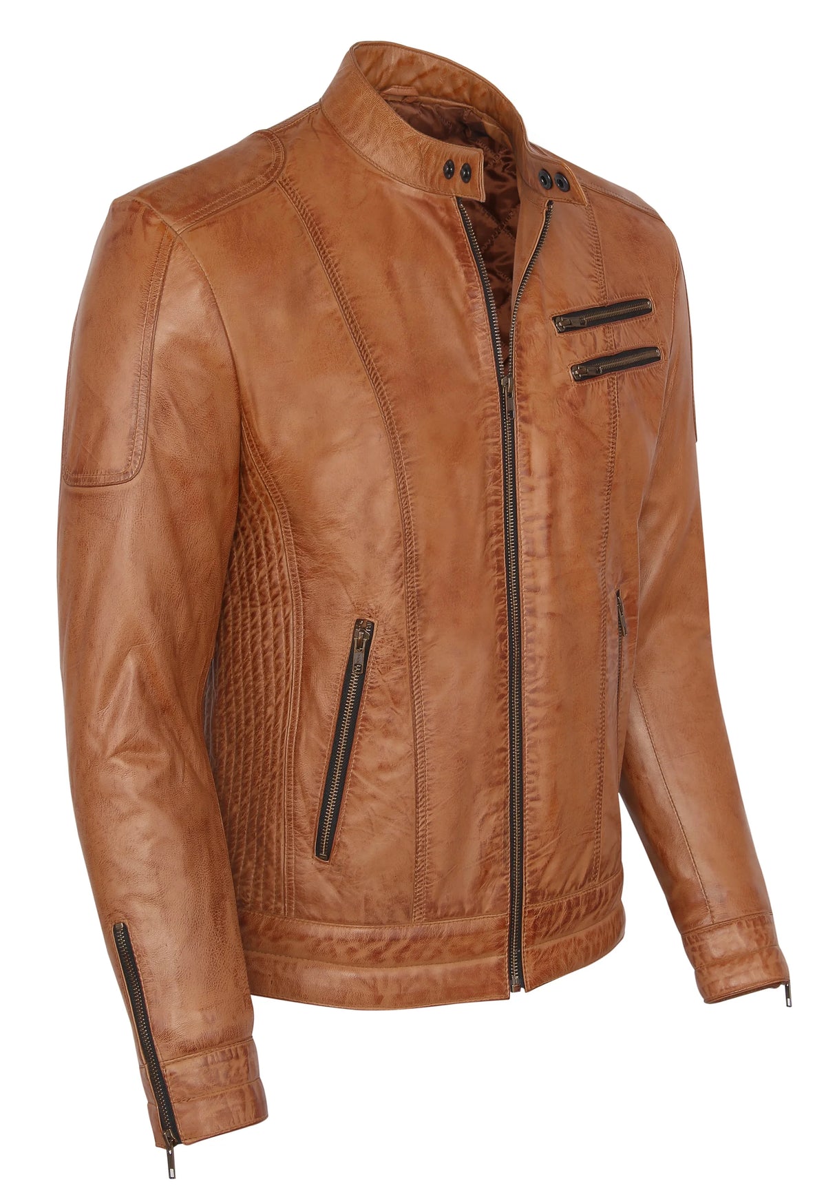 Camel Lambskin Leather Biker Jacket Size L P242