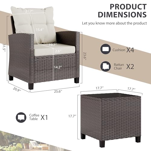 3 Piece Wicker Rattan Patio Furniture Set with Glass Table R29027