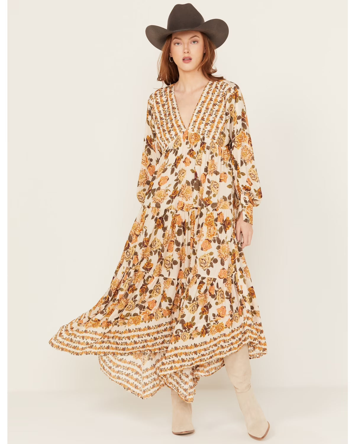 Ivory Floral Maxi Dress Y26811