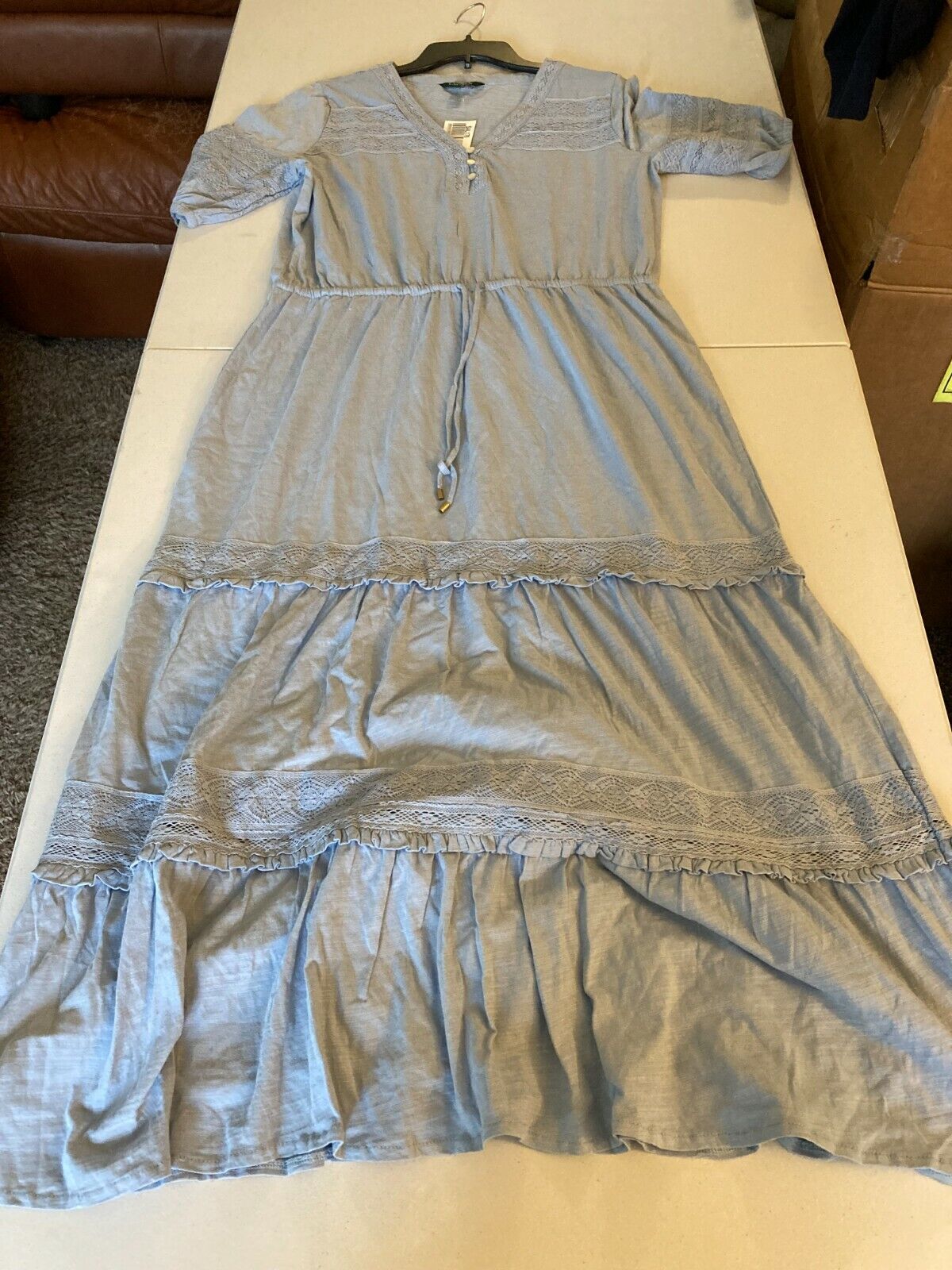 Blue Maxi Lace Trim Dress Z96795