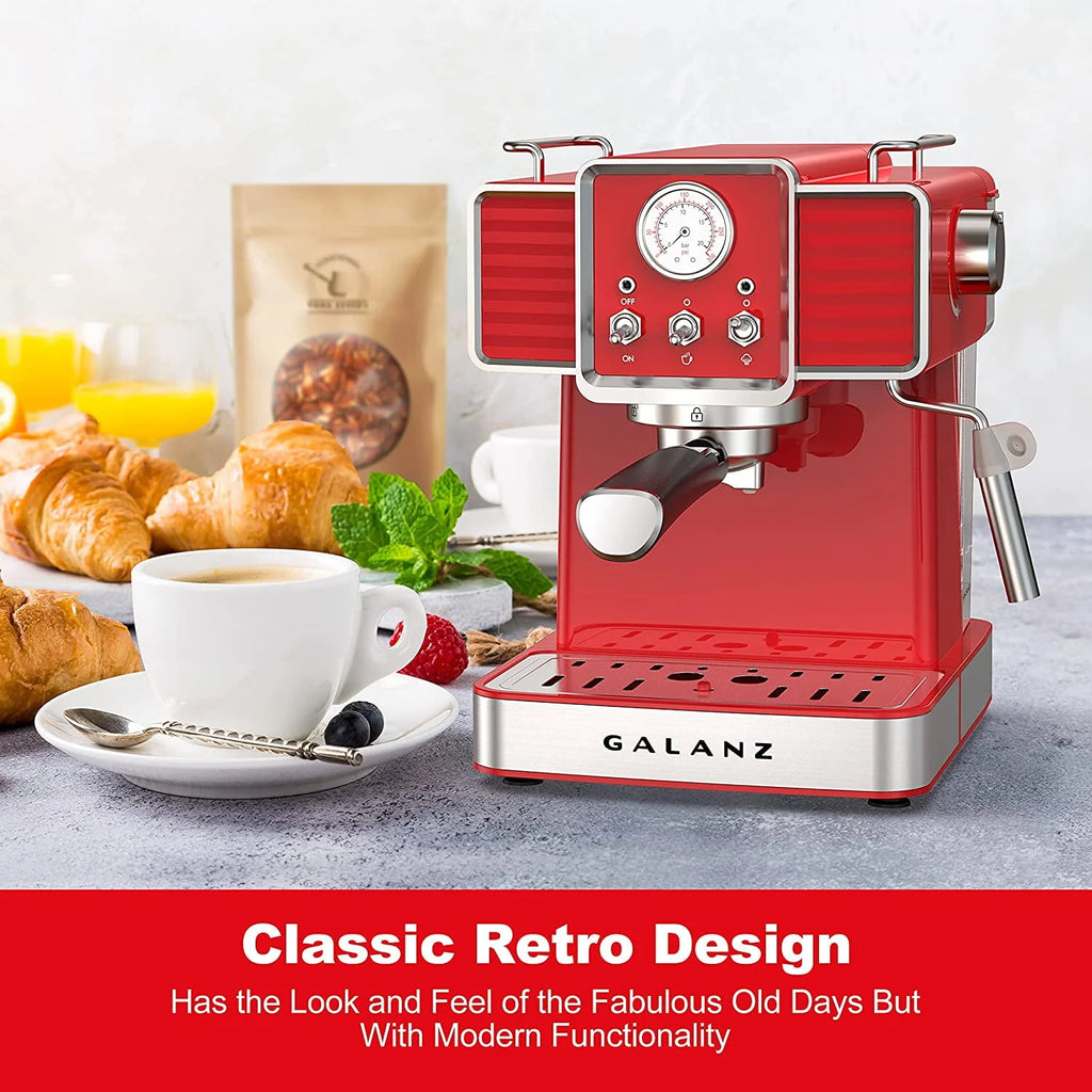 Espresso Machine with Milk Frother, 15 Bar Pump, 1.5L Removable Water Tank, Retro Red, 1350 W C61677