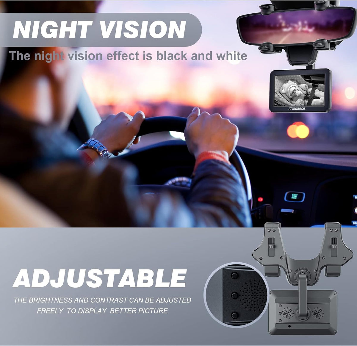 Baby Car Camera with 4.3'' HD Display, 1080P Night Vision, 360° Rearview Mirror Display Bracket O26401