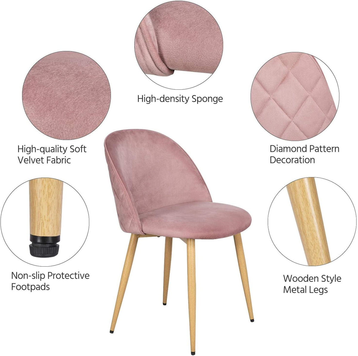 Pink Velvet Accent Chairs with Metal Legs, Set of 2 Q555576
