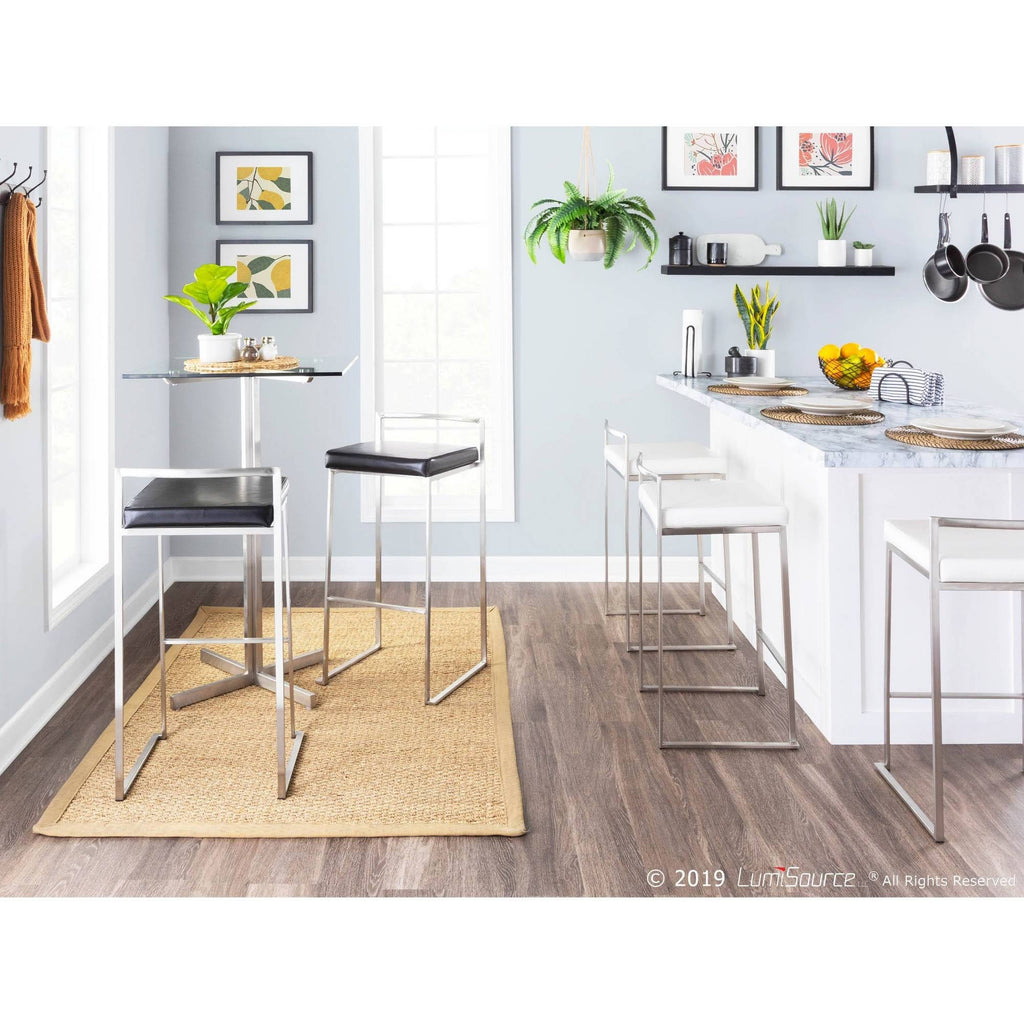 Square Bar Table Stainless Steel Clear Glass Top J4662