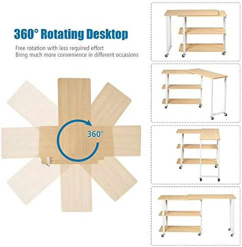 Rotating Mobile Couch Desk with 2-Tier Shelves T754