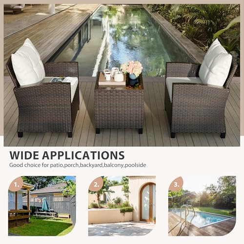 3 Piece Wicker Rattan Patio Furniture Set with Glass Table R29027
