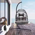Egg Chair with Cushions, 350lbs Capacity Wicker Hanging Chair, Gray Z912