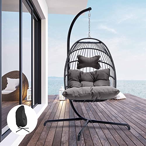 Egg Chair with Cushions, 350lbs Capacity Wicker Hanging Chair, Gray Z912