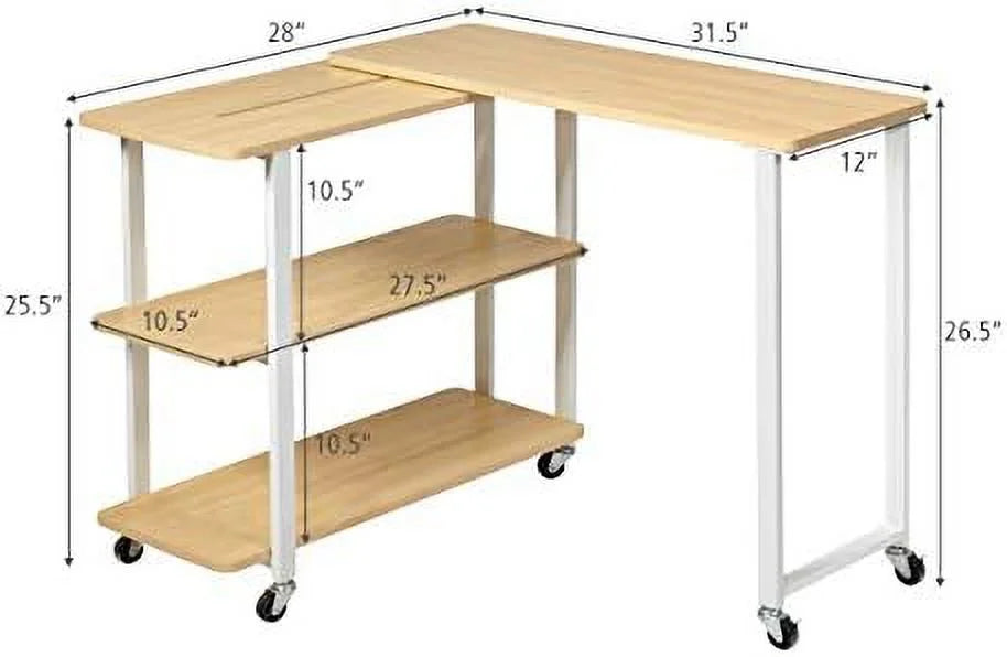 Rotating Mobile Couch Desk with 2-Tier Shelves T754