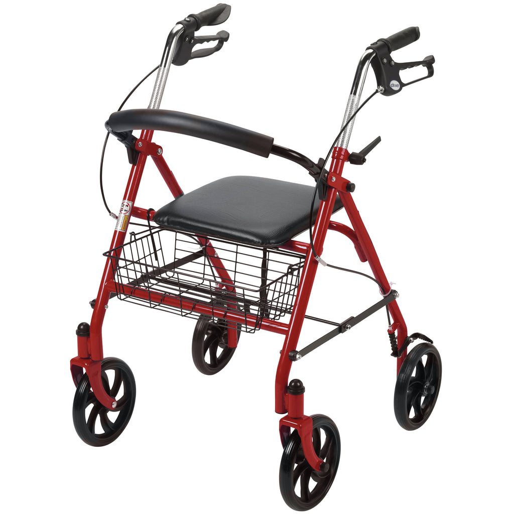 Red Four Wheel Rollator Walker with Fold Up Removable Back Support V9553