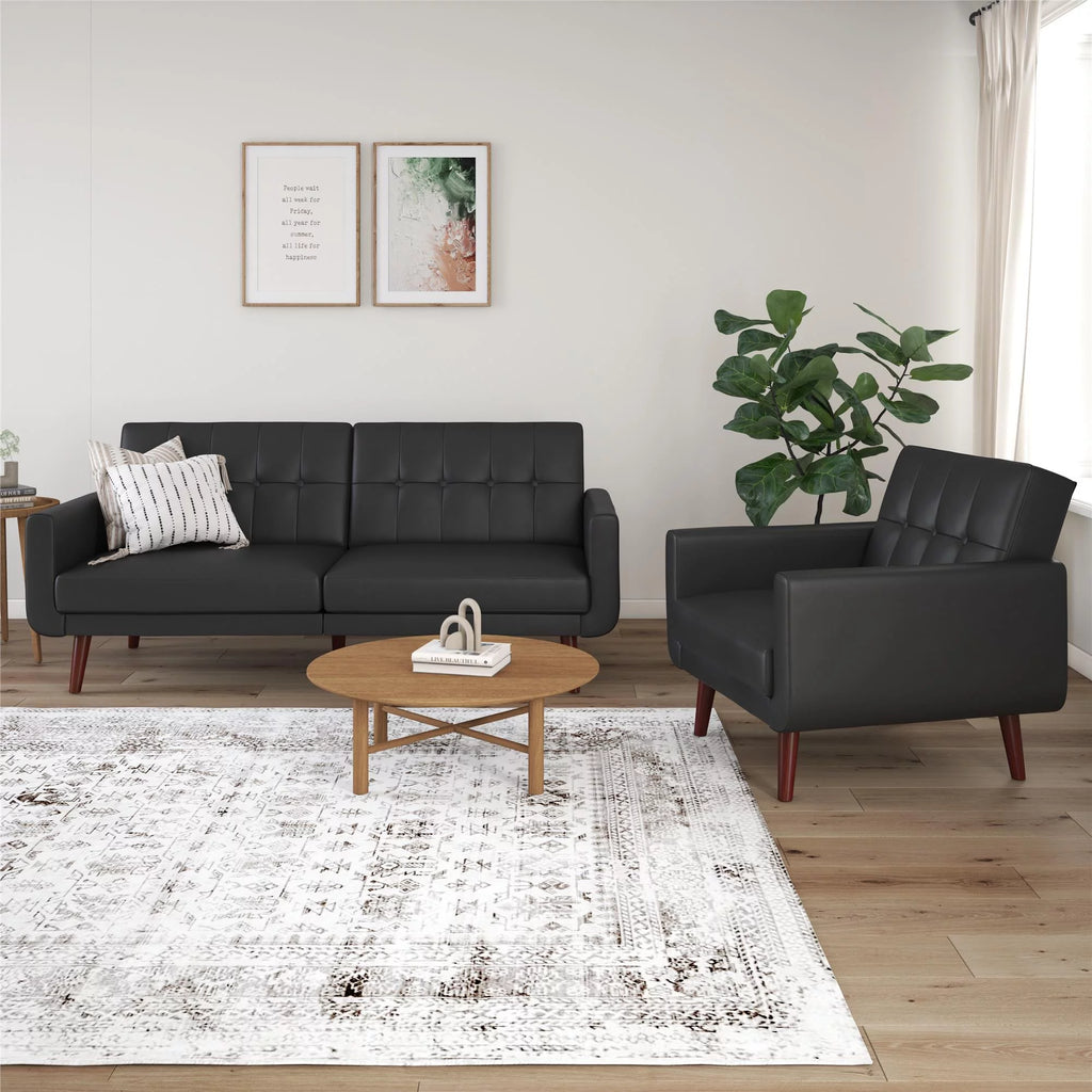 Black Faux Leather Futon U91122