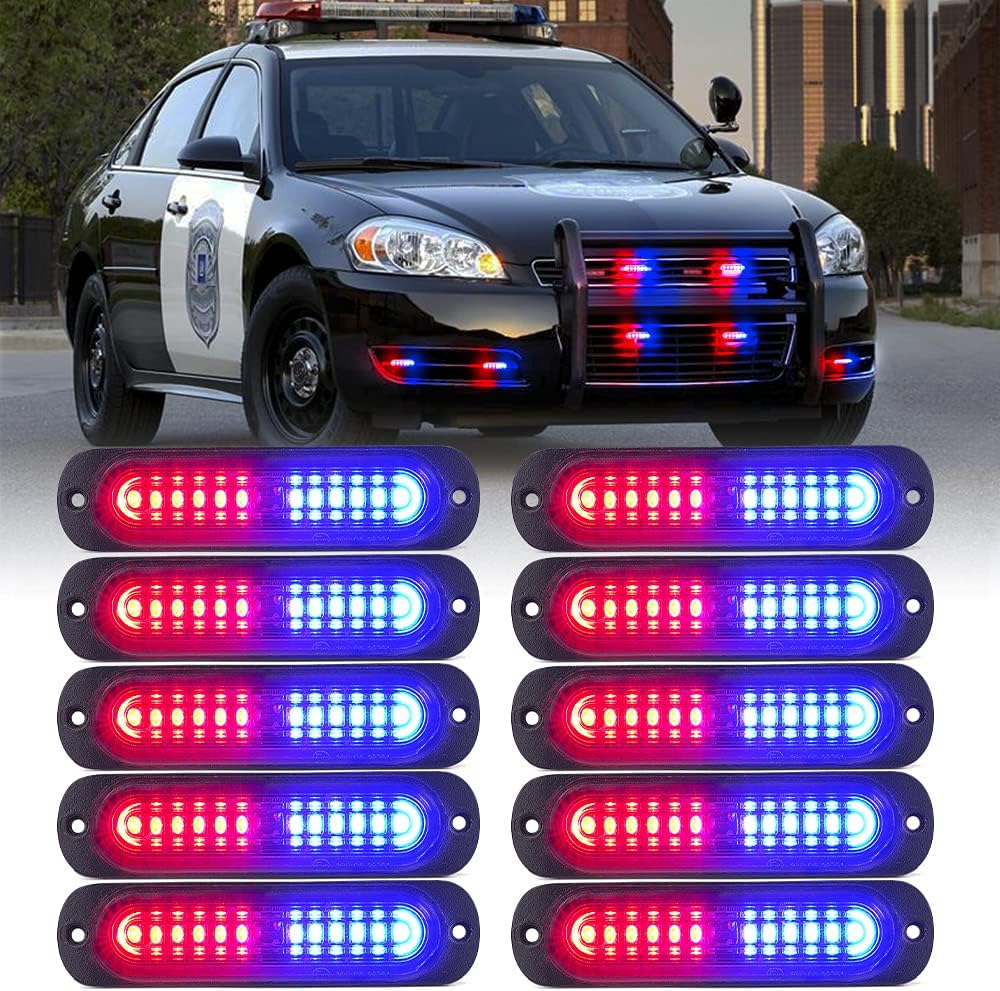 Amber 12 LED Emergency Strobe Lights Kit Surface Flush Mount Hazard Warning Flashing Light Head for Off-Road Vehicles ATV Trucks Cars - 10PCS Pack of 2 R988215