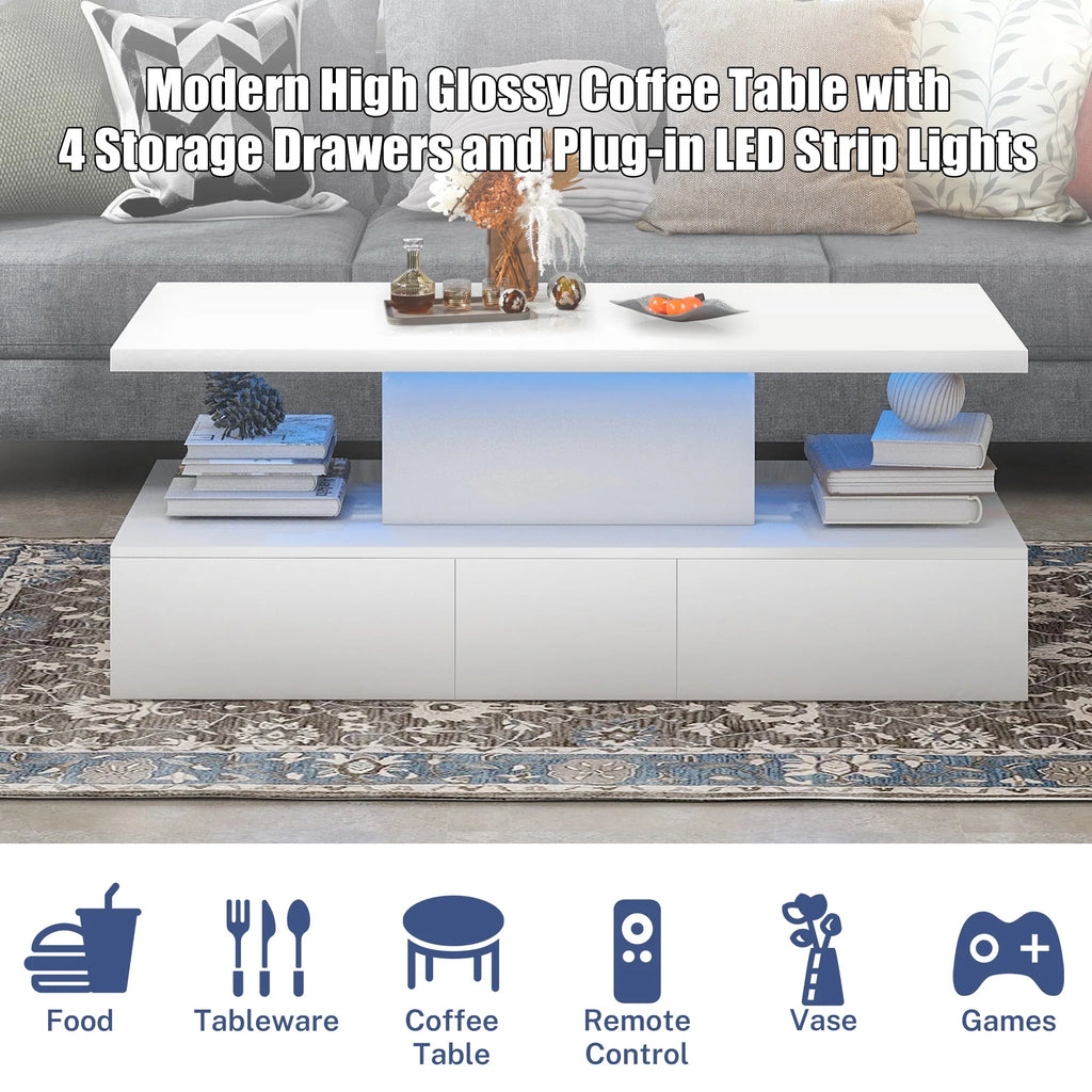 Black LED Coffee Table with 4 Drawers H568882