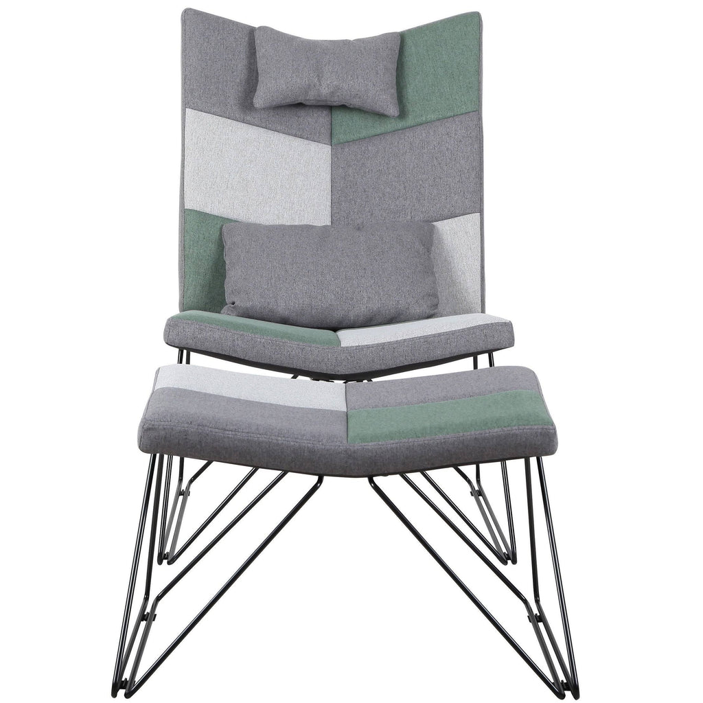 Padded Armless Accent Chair with Ottoman - Grey W57783