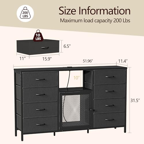 Black 8 Drawer Dresser with LED Lights and Power Outlets C73292
