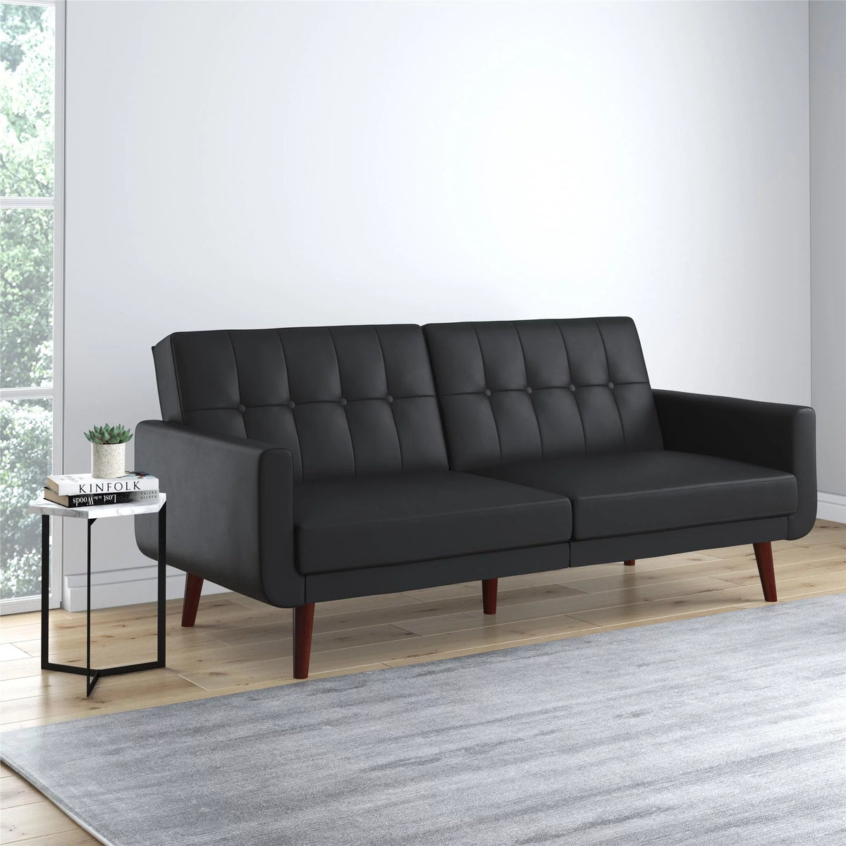 Black Faux Leather Futon U91122