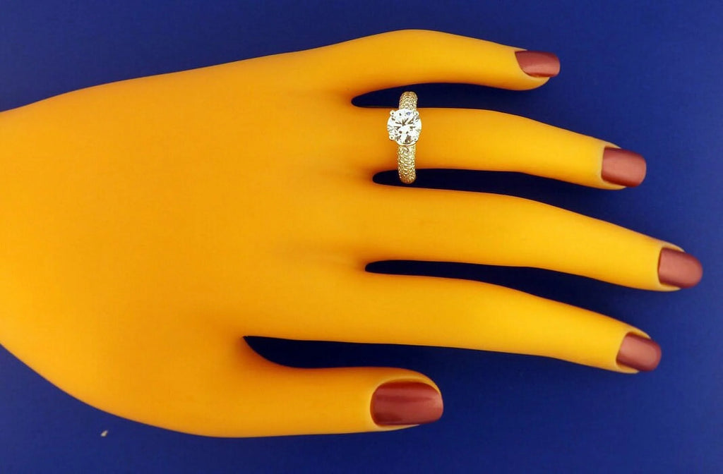 Pave Diamond Engagement Ring with 1 Carat Natural White Sapphire and 0.60 Carats Diamonds V3501
