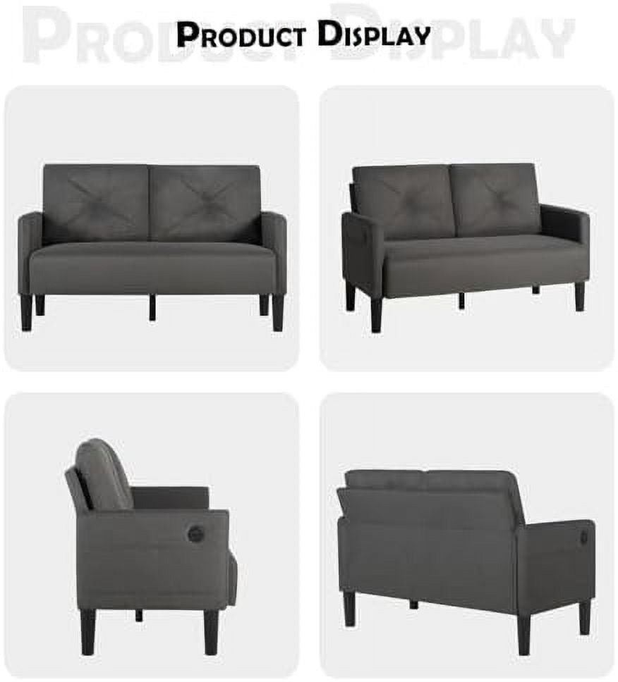 Tufted 2 Seater Loveseat Sofa Couch with Charger Port & Pocket U66466