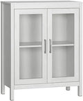 White Wooden Bathroom Floor Cabinet with Double Glass Doors and Adjustable Shelves L965