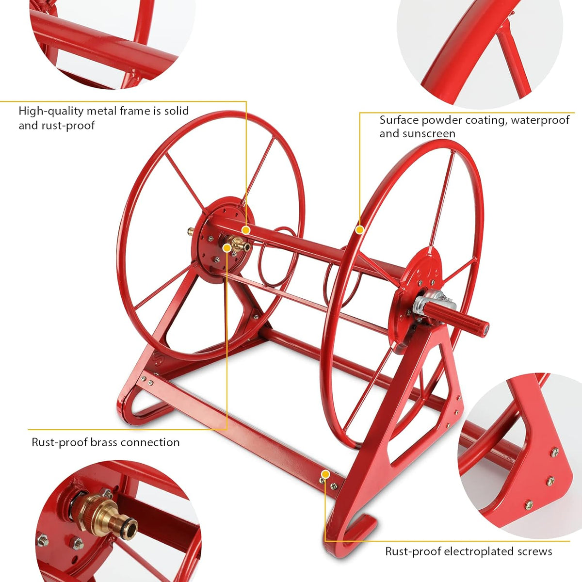 Heavy Duty Wall Mounted Garden Hose Reel Holder for 200 FT 3/4 Inch Hose M60489