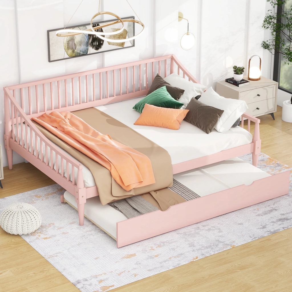 Pink Full Size Wood Daybed with Twin Trundle S845820