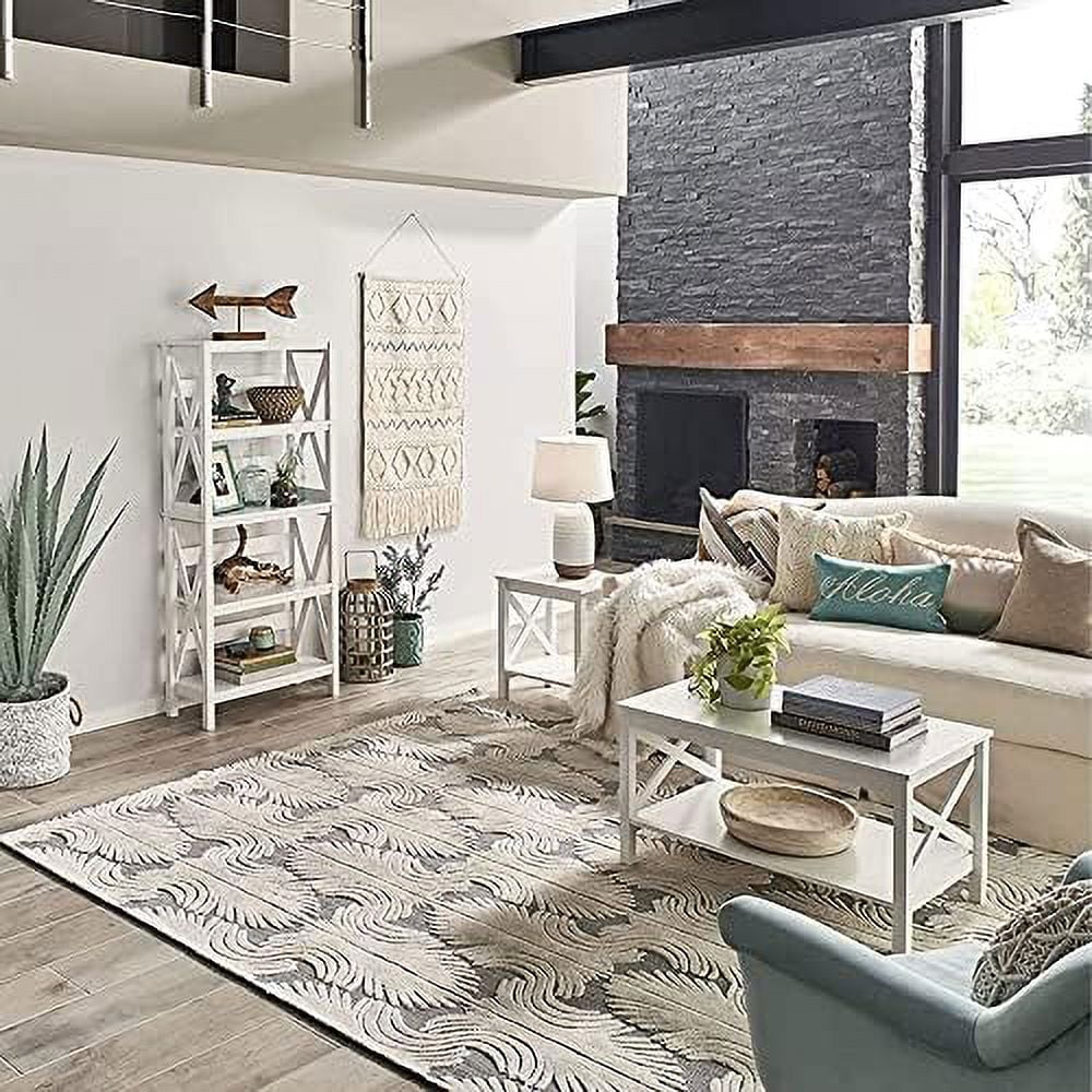 White Wood Coffee Table with Shelf F75650
