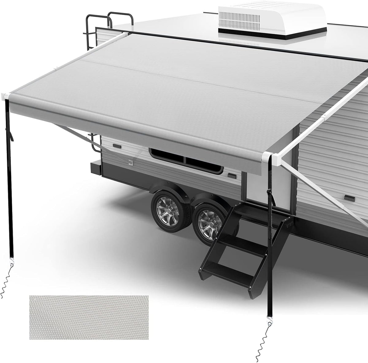 280GSM RV Awning Replacement Fabric with Awning Anchor Kits & Pull Tension Strap, Gray R38901
