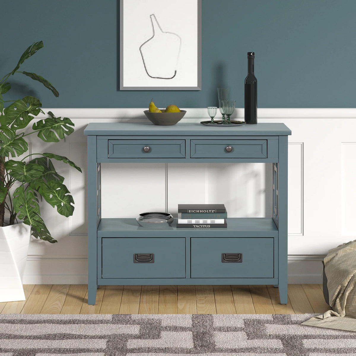 36'' Pine Wood Console Table with 4 Drawers & 1 Storage Shelf X151