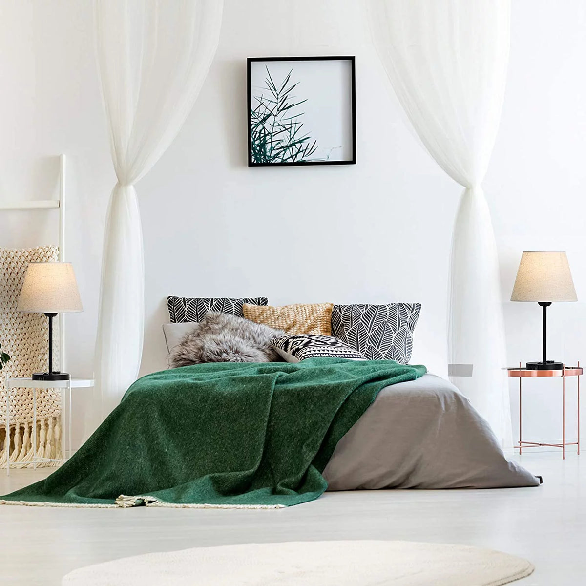 Table Lamp Set of 2 with USB Charging Ports and AC Outlet W2327