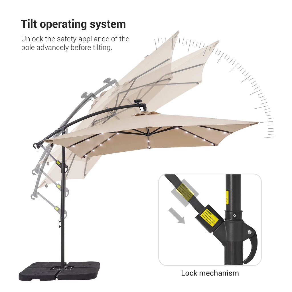 8.2 x 8.2ft LED Offset Hanging Umbrella with Base V579827