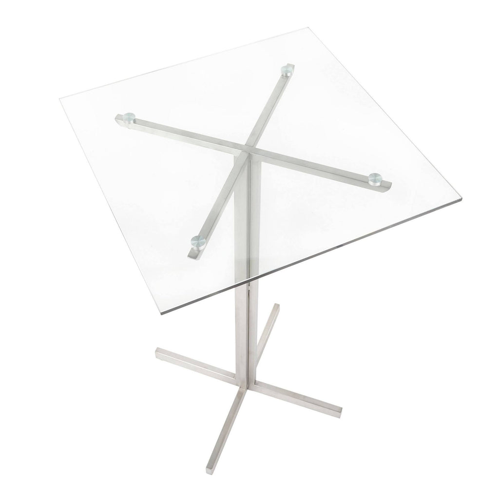 Square Bar Table Stainless Steel Clear Glass Top J4662