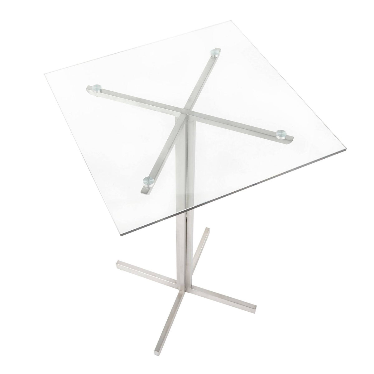 Square Bar Table Stainless Steel Clear Glass Top J4662