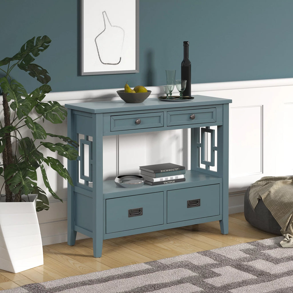 36'' Pine Wood Console Table with 4 Drawers & 1 Storage Shelf X151
