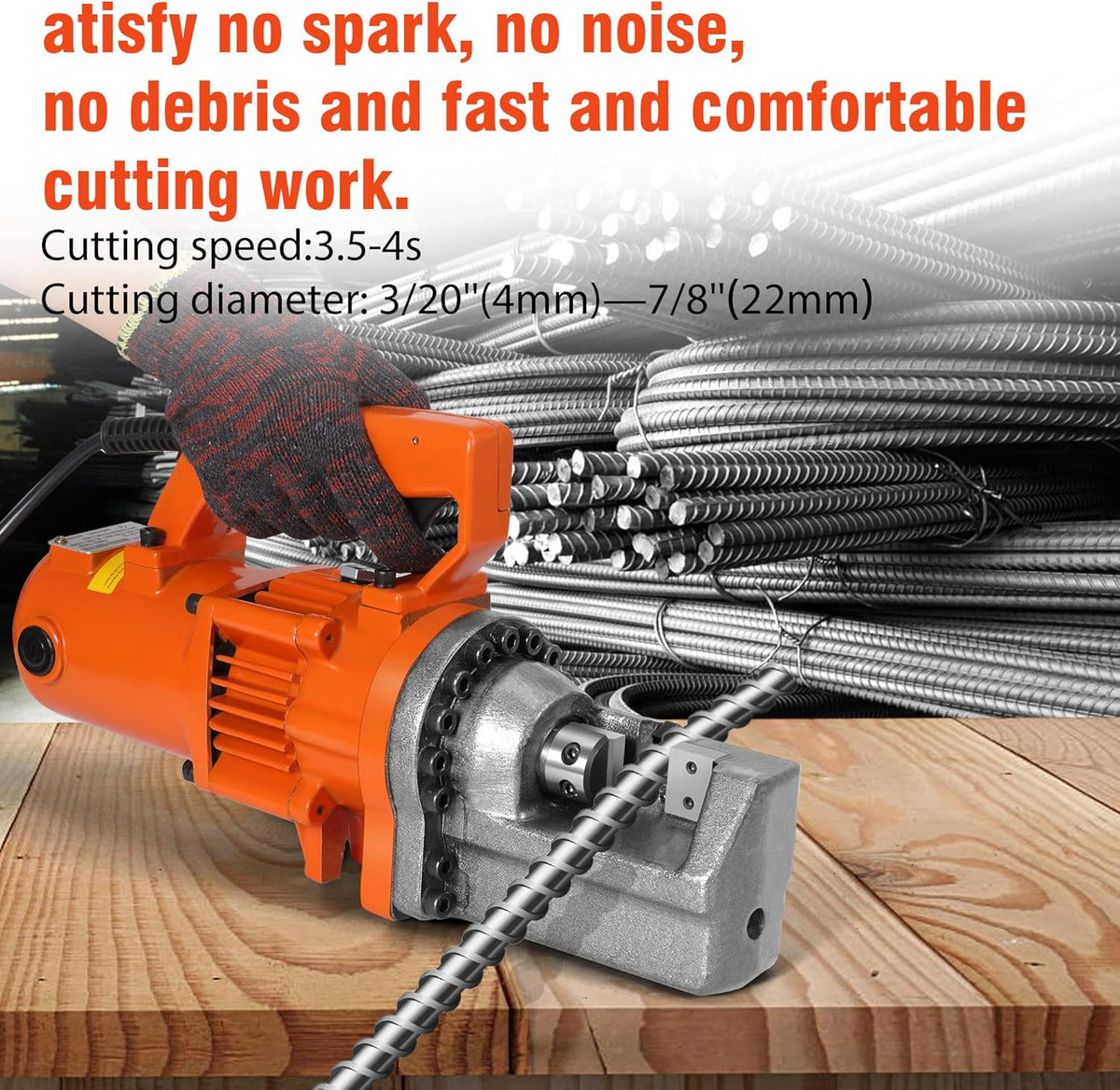 Electric Hydraulic Rebar Cutter, 1350W, Cutting up to 7/8 Inch 4-22mm #7 Rebar, with Replaceable Jaw Blades (AC 110V) W7332