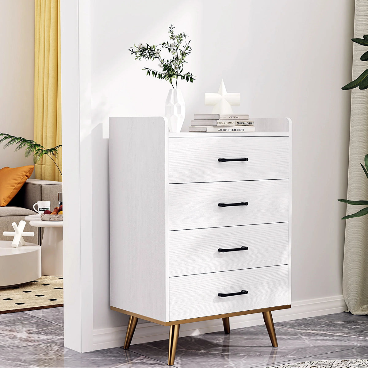 White 4 Drawer Wood Dresser L51312