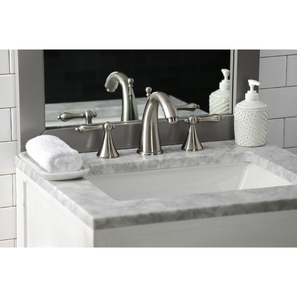 Brushed Nickel Widespread Bathroom Faucet with Brass Pop-Up J509492