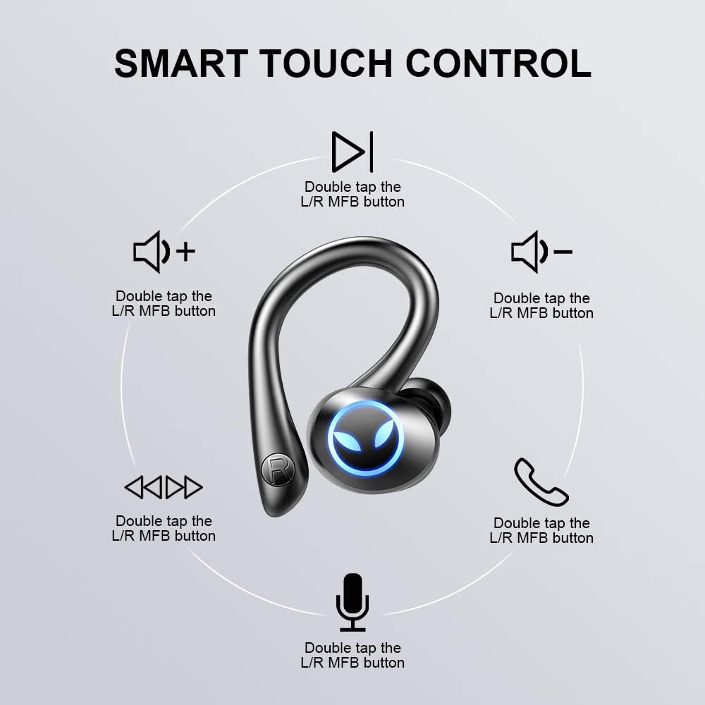 Wireless Bluetooth 5.1 Earbuds with Earhooks, Noise Cancelling Microphone, IP7 Waterproof Headset N3297