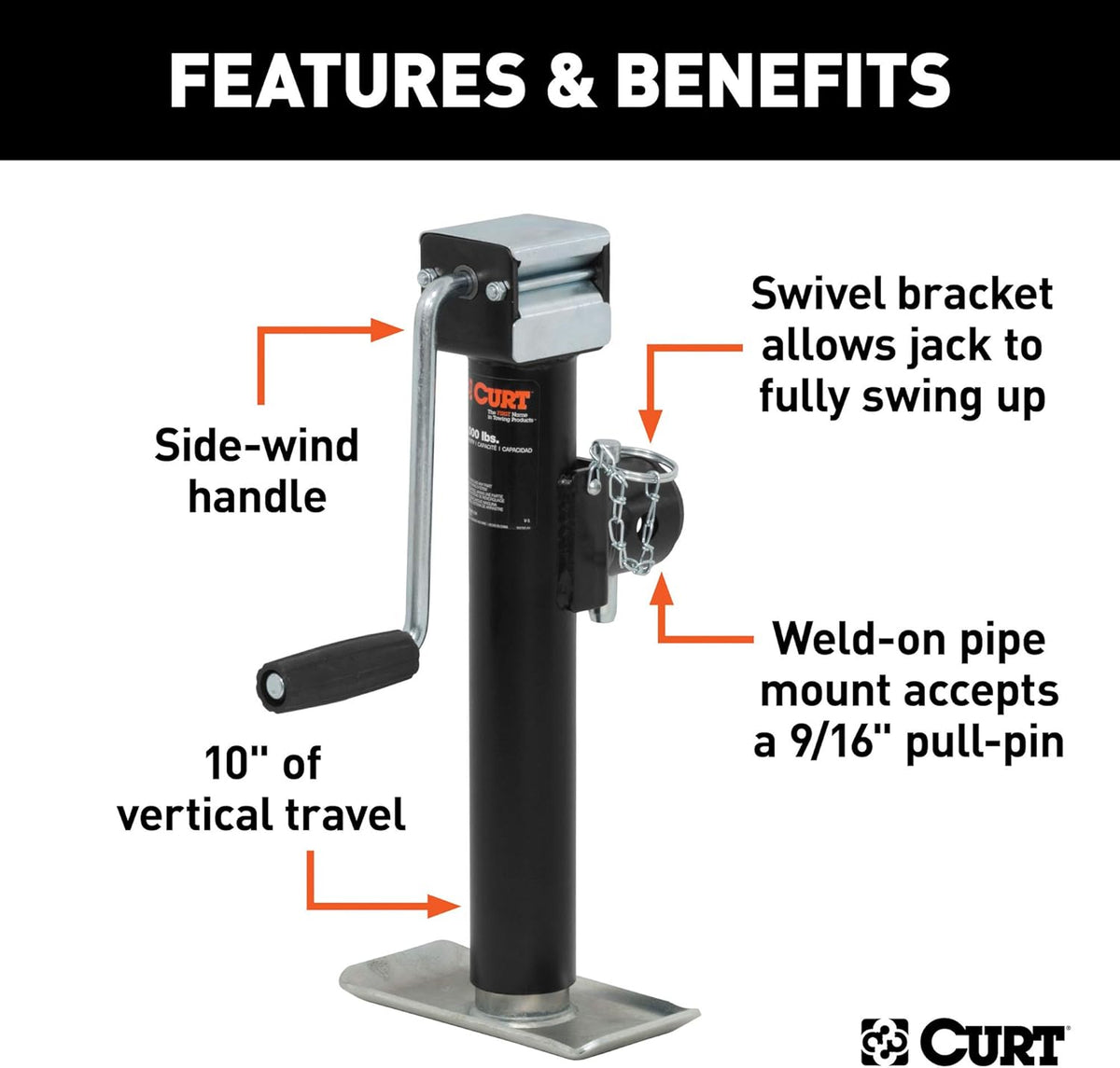 Weld-On Pipe-Mount Swivel Trailer Jack, 5,000 lbs, 10 Inches Vertical Travel, Black, Pack of 2 F1642