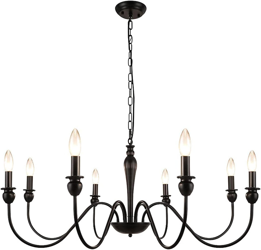 Black Farmhouse Chandelier 8 Lights Iron Vintage Candle Style Ceiling Light T123