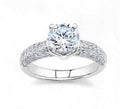Pave Diamond Engagement Ring with 1 Carat Natural White Sapphire and 0.60 Carats Diamonds V3501