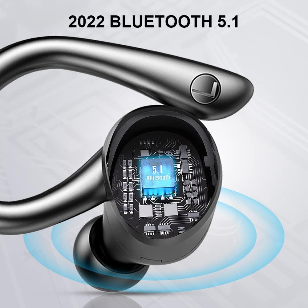 Wireless Bluetooth 5.1 Earbuds with Earhooks, Noise Cancelling Microphone, IP7 Waterproof Headset N3297
