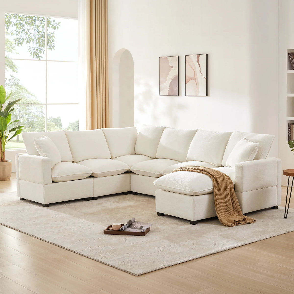 110*84" 7 Seat Chenille Modular Sectional Sofa with 2 Pillows A616