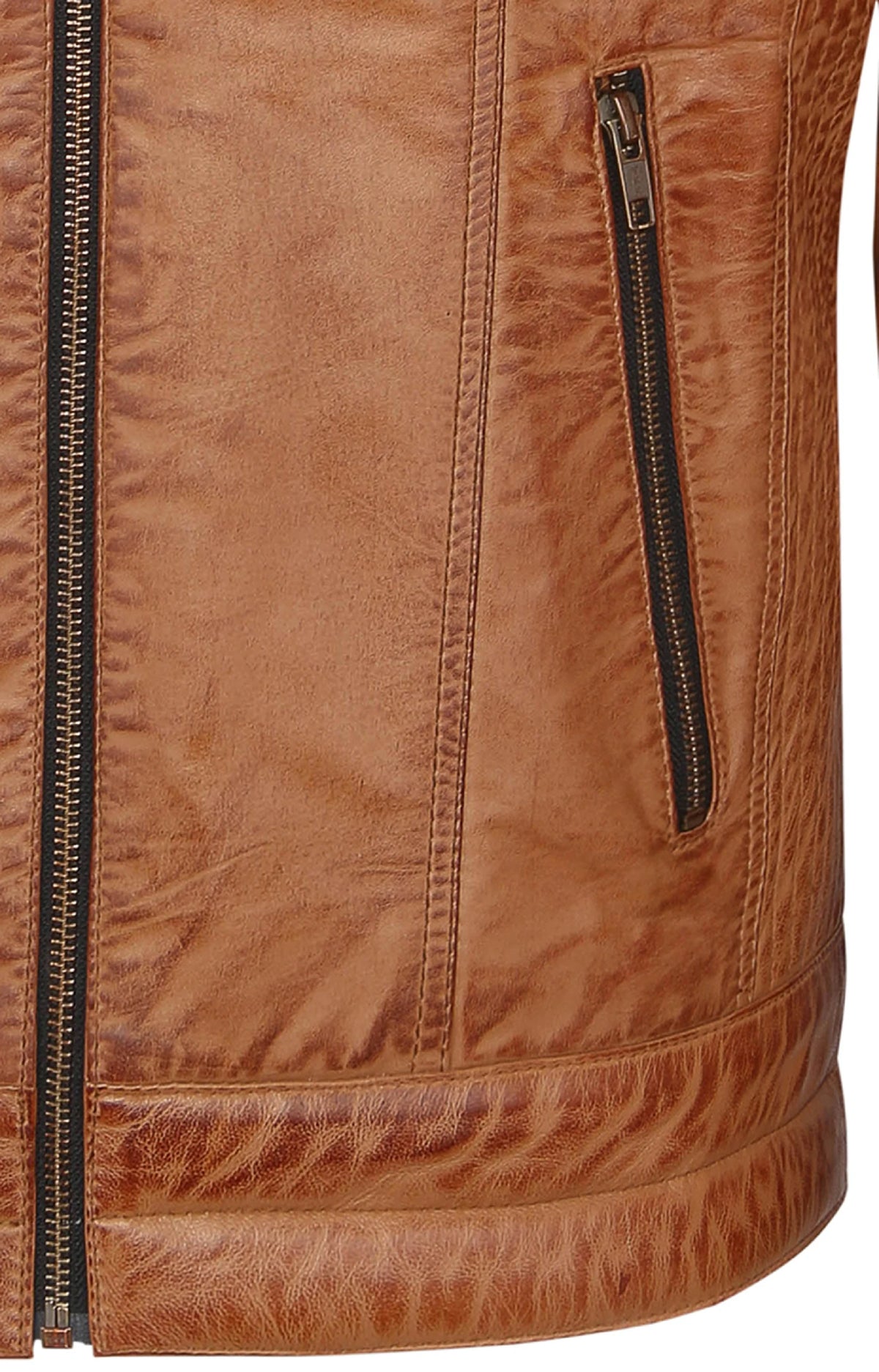 Camel Lambskin Leather Biker Jacket Size L P242