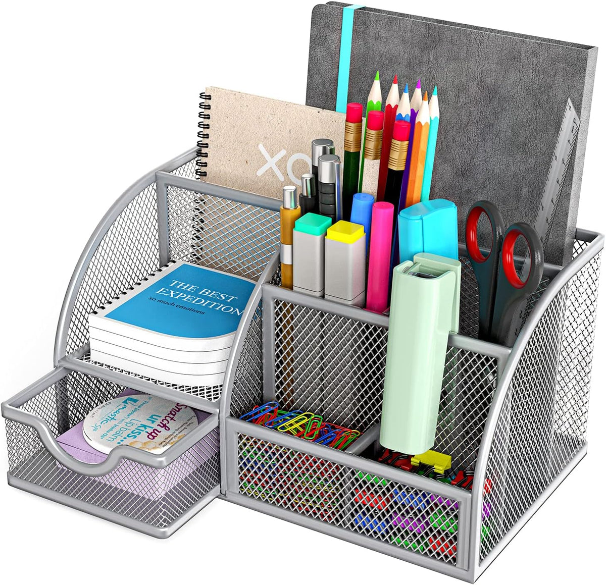 Metal 6 Compartment Desk Organizer with Drawer, Pack of 2 Q25326