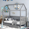 White Twin House Bed with Trundle E874