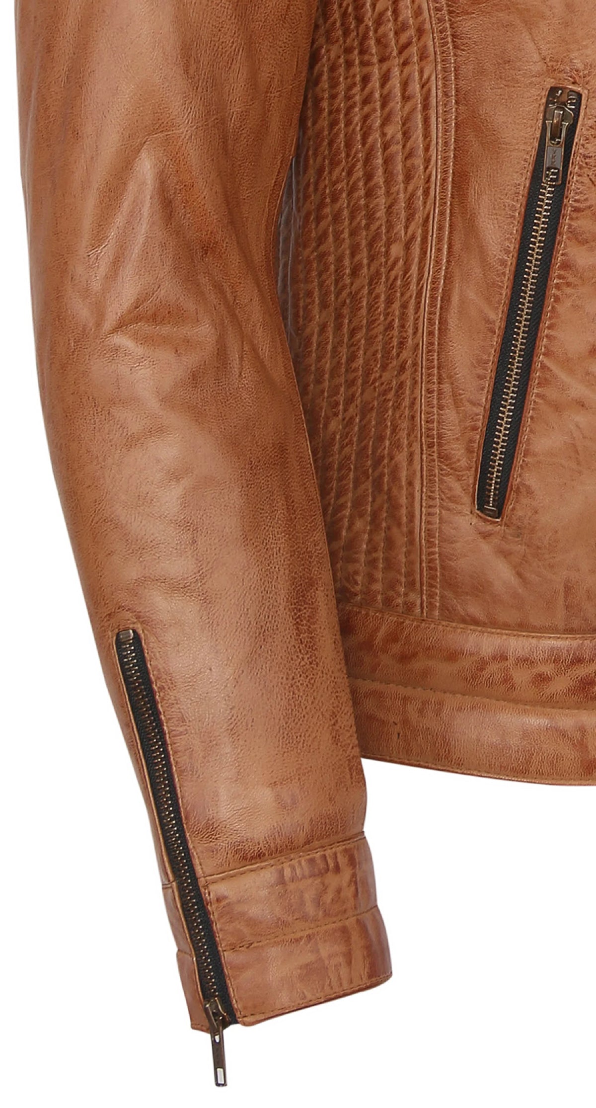 Camel Lambskin Leather Biker Jacket Size L P242