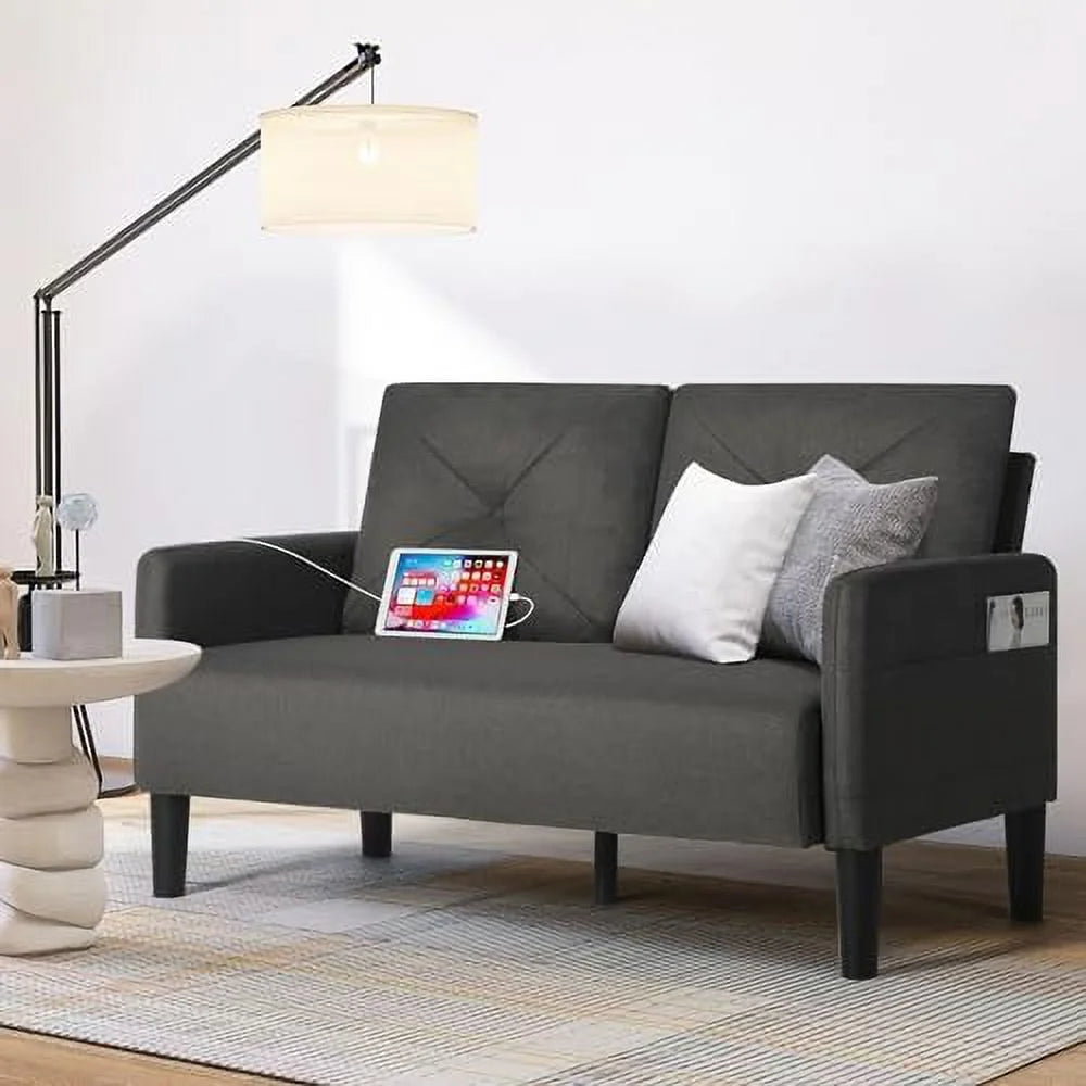 Tufted 2 Seater Loveseat Sofa Couch with Charger Port & Pocket U66466