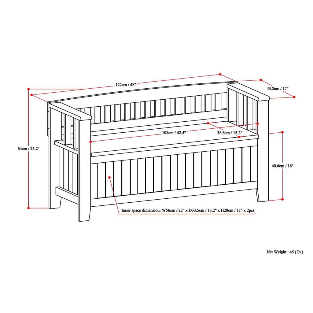 Solid Wood 48 inch Wide Storage Bench G151413