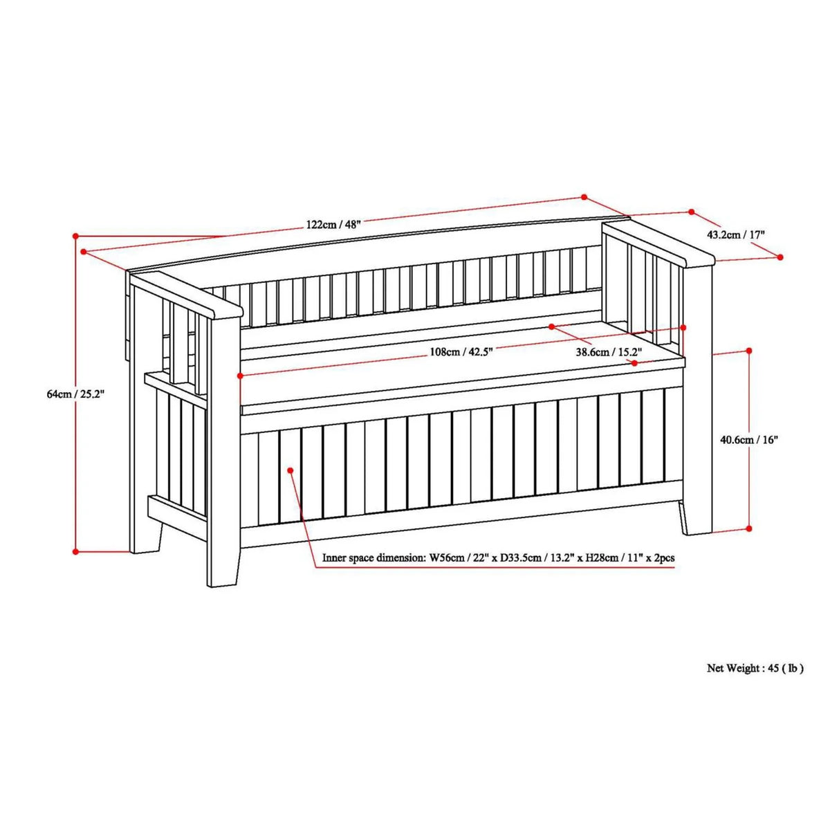 Solid Wood 48 inch Wide Storage Bench G151413