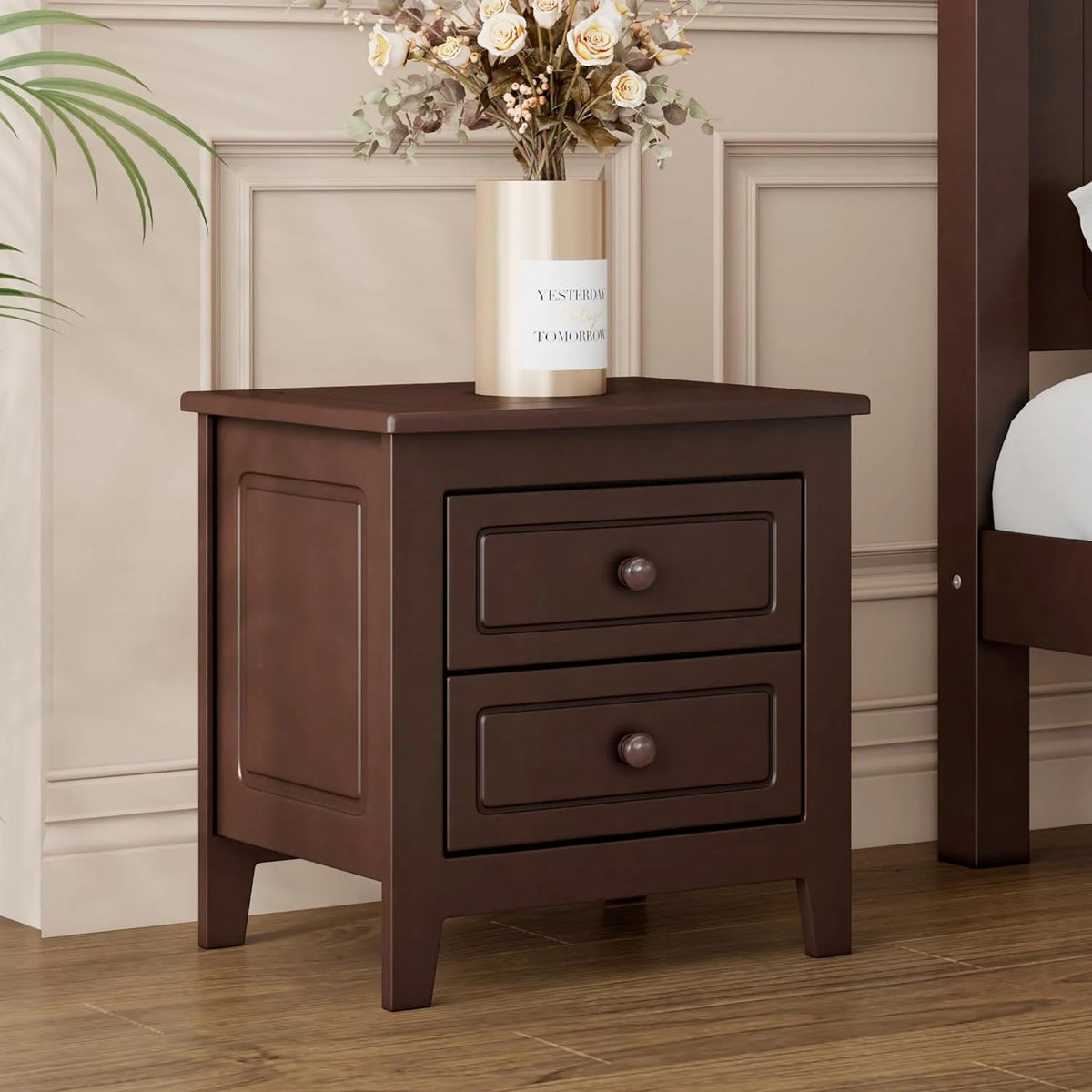 Dark Walnut 2 Drawer Solid Wood Nightstand K804